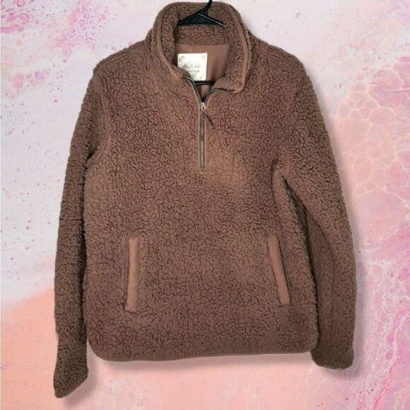 Altar'd State Sherpa Fleece Pullover in Brown sz S - Picture 2 of 7